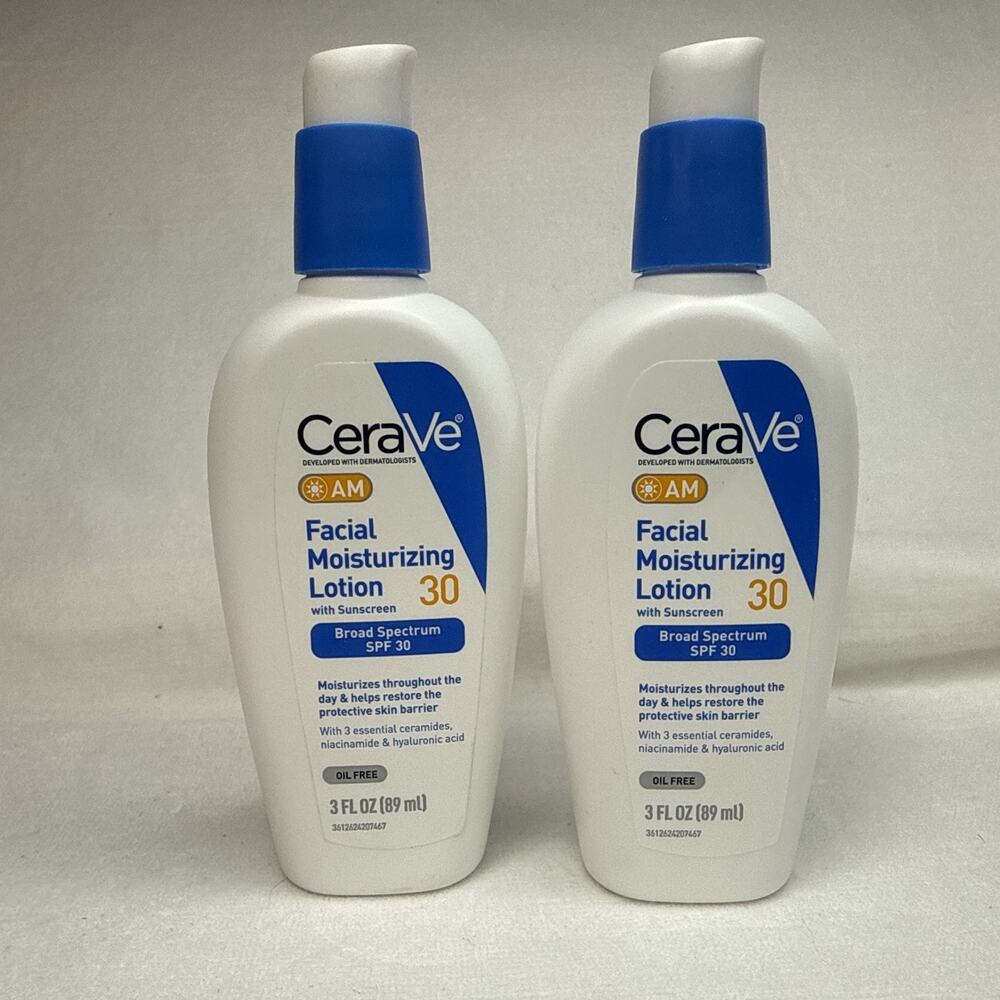 2 CeraVe AM Facial Moisturizing Lotion with Sunscreen 3 Oz SPF 30 Exp. 1/28